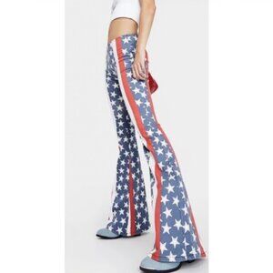 Free People Penny Pull On Flare Flag Stars & Stripes Print Jeans